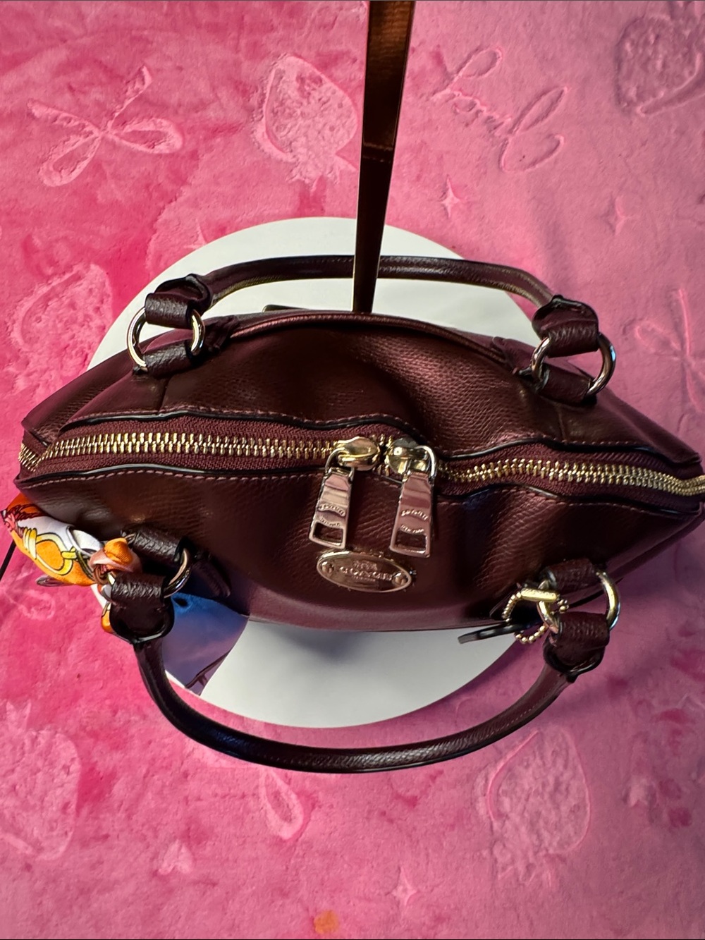 Coach Metallic Purple Pebbled Dome Satchel Gold Chain Strap Excellent - Picture 7 of 15